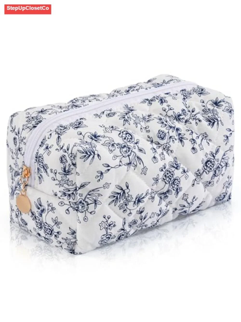 Quilted Cotton Makeup Bag Travel Toiletry Organizer Floral Cosmetic Pouch Purse